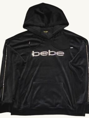 NWOT Bebe X Ciara Black Velour Crystal Logo Hoodie - L